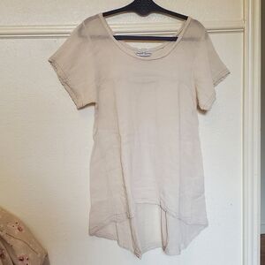 Honest Cotton Tuscan Top Short Sleeve Cream Beige OS S Long Back‎